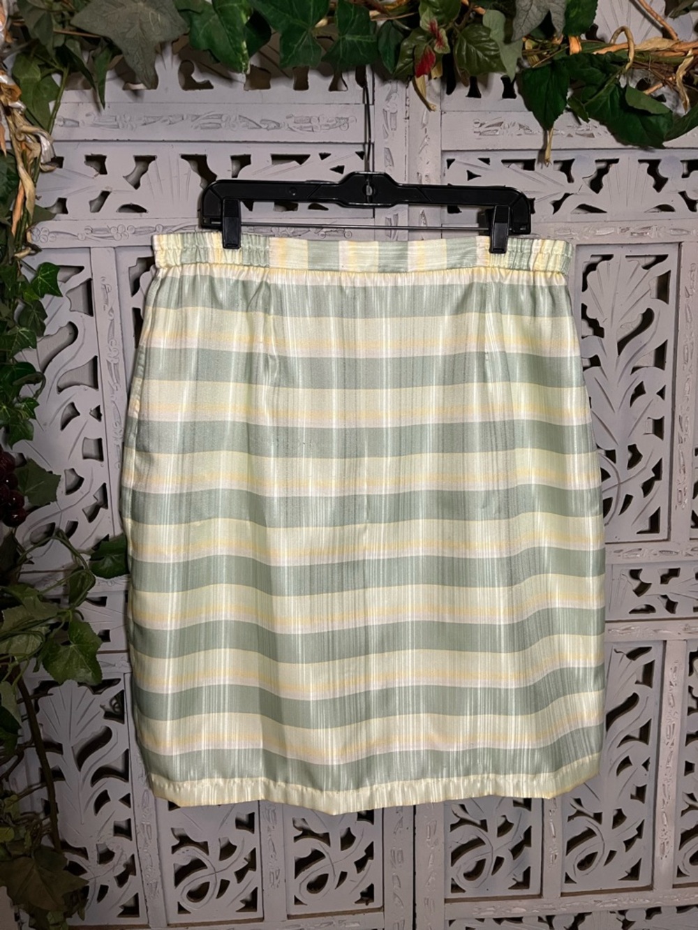 JUSTIN TAYLOR TERRIFIC VINTAGE LEMON YELLOW & LIME GREEN STRIPE MINI SKIRT